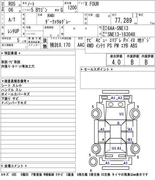 NISSAN NOTE 2016 - Аукционный лист