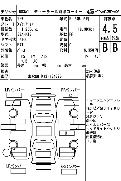 NISSAN MARCH 2021 - Аукционный лист