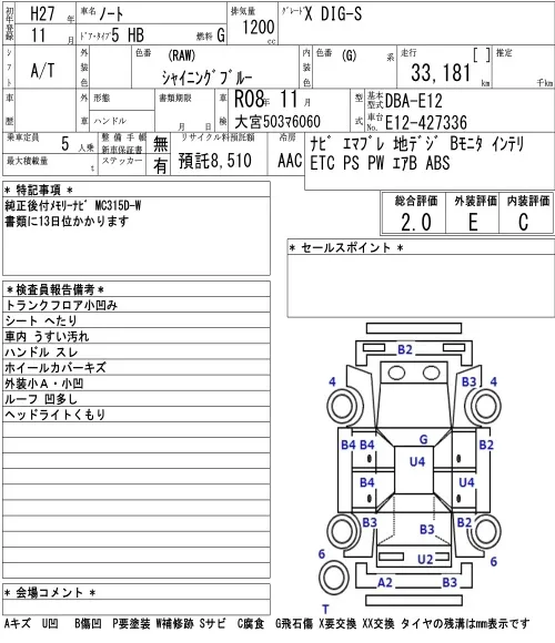 NISSAN NOTE 2015 - Аукционный лист