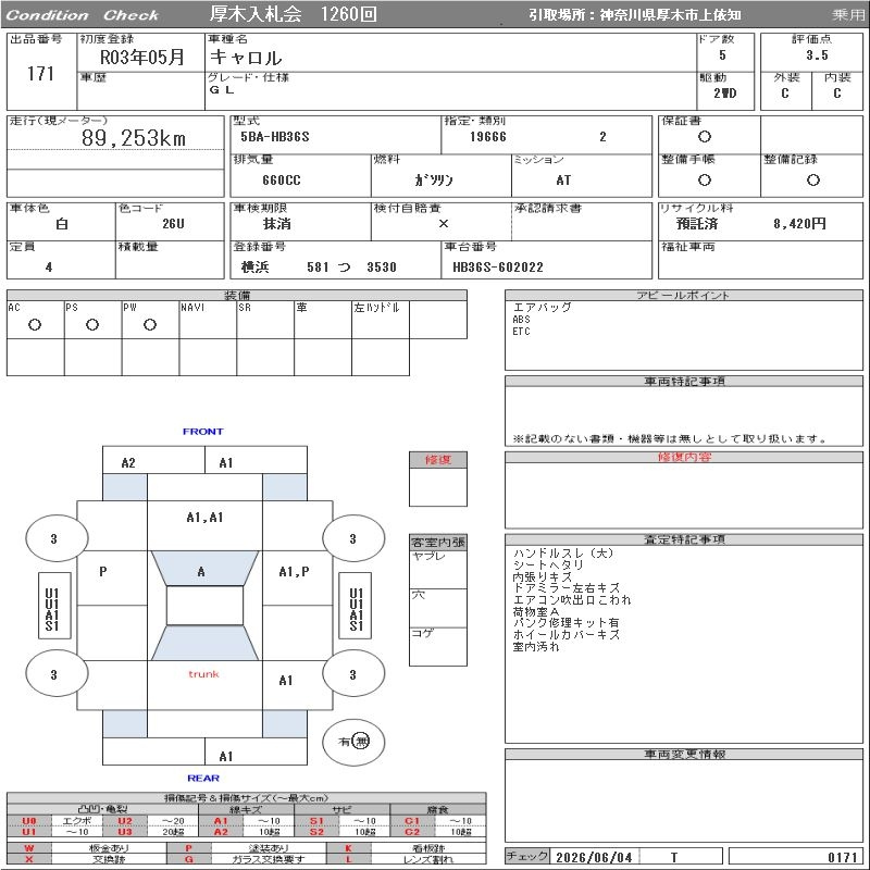 MAZDA CAROL 2021 - Аукционный лист