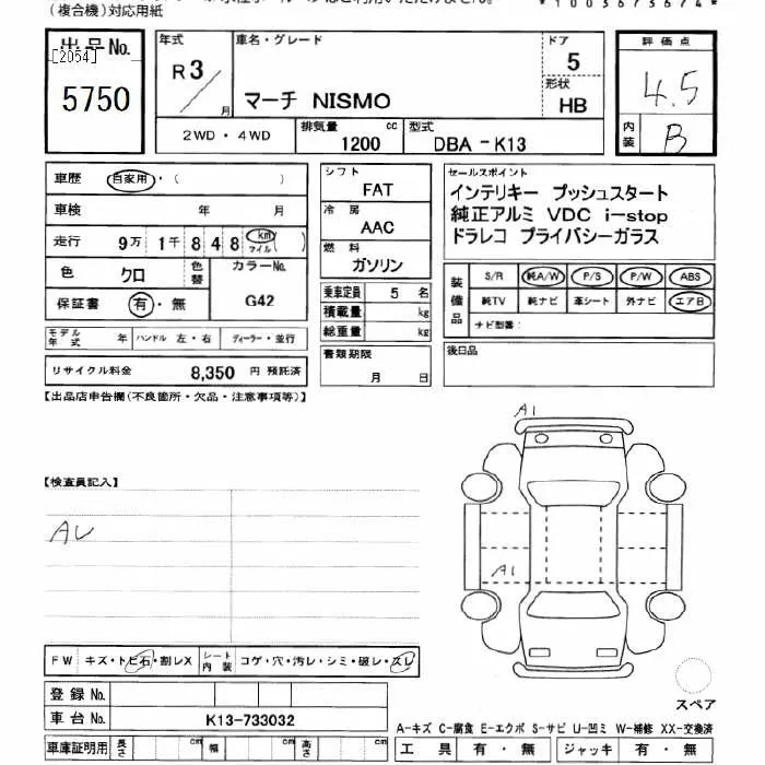 NISSAN MARCH 2021 - Аукционный лист