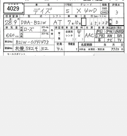 NISSAN DAYZ 2016 - Аукционный лист